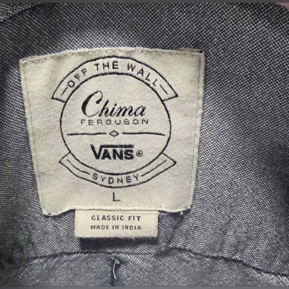 Vans Chima Ferguson Oxford Gravel Wolf Button Up Shirt Mens Sz L Skateboarding - Picture 10 of 14